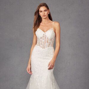 NEW LONG FORMAL SLEEVLEESS MERMAID BRIDAL GOWN EMBROIDERED WITH LACE JT2441SW